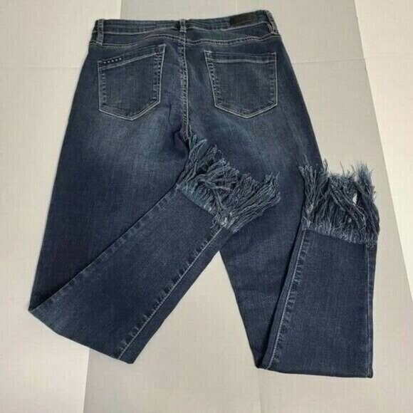 BLANK NYC Jeans The Bond Fringe Hem Skinny Sz 26 Medium Blue Wash Grunge Boho - Picture 6 of 8